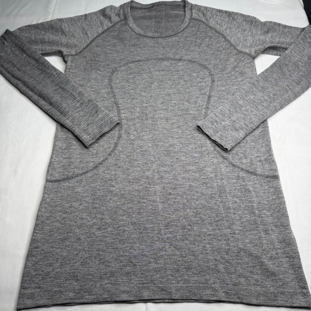 Lululemon Women 10 Swiftly Tech Long Sleeve Crew Grey Glitter Sparkle Run Active